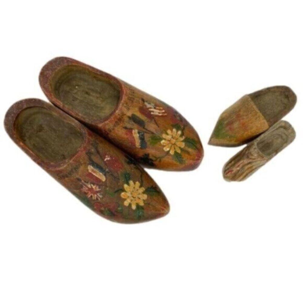 Vintage Folk Art Wooden Miniature Shoes Belgium Lot